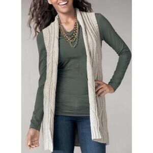 Cabi Size M Beige Sleeveless Knit Open Front Cardigan Vest Cotton/Wool YAK Cozy